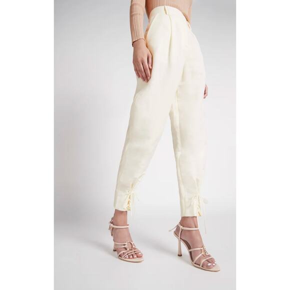 Aje Aurora Lace-Up Ankle Pant Ivory Linen Womens Pants US 2 - Picture 1 of 15